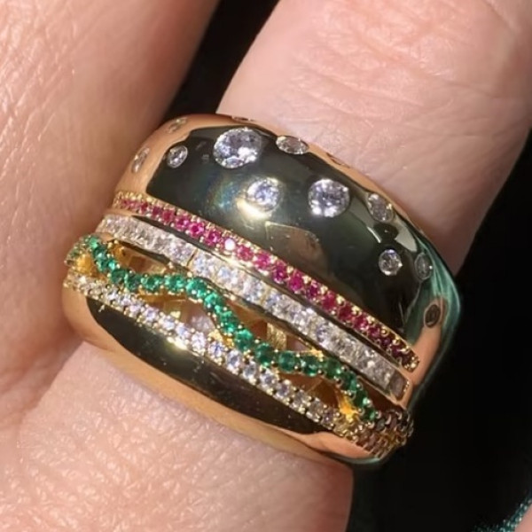 3,2ctw Flush Set Peridot and Fuchsia Sapphire Starry Band Ring