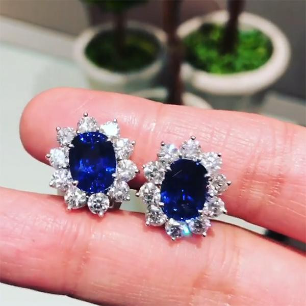 2 CT Cushion Cut Halo Blue Sapphire Sterling Silver Stud Earrings