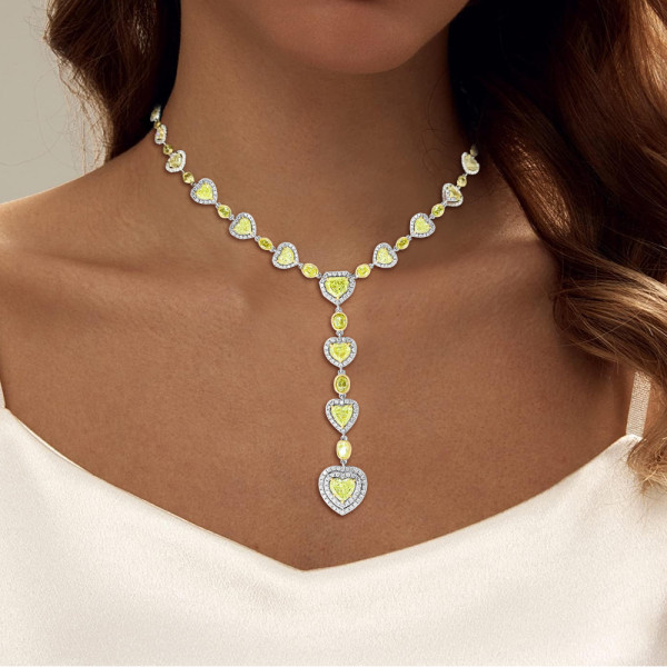  11.66 Heart Cut Yellow Sapphire And White Sapphire Tennis Necklace
