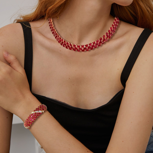 Round & Oval Cut Ruby Panel Link Jewelry Set
