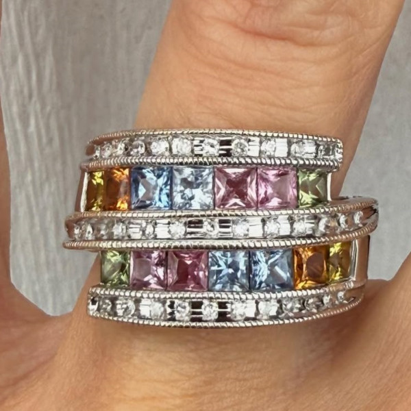6ctw Princess Cut Rainbow Sapphire Band 