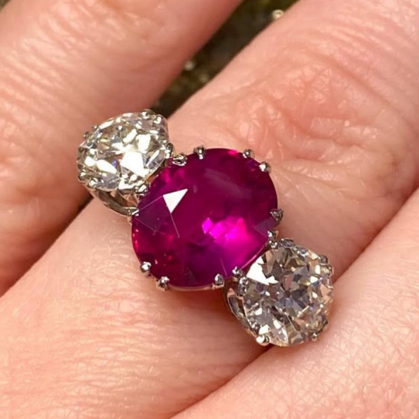 3.8ctw Oval Cut  Ruby And White Sapphire Ring