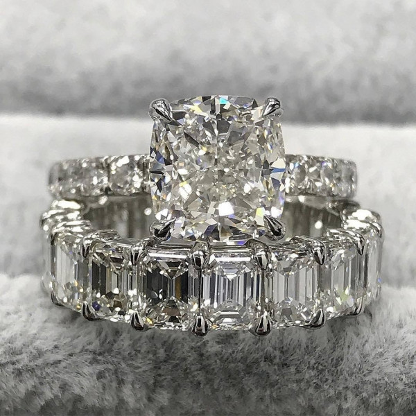 Handmade Cushion Cut 925 Sterling Silver Ring Set 