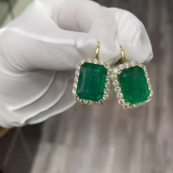 6ct Halo Green Emerald Dangle Earrings