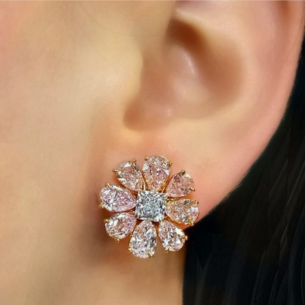 Pink Sapphire Flower Earrings