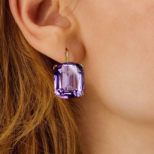 10ctw Cushion Cut Amethyst & Aquamarine Drop Earrings