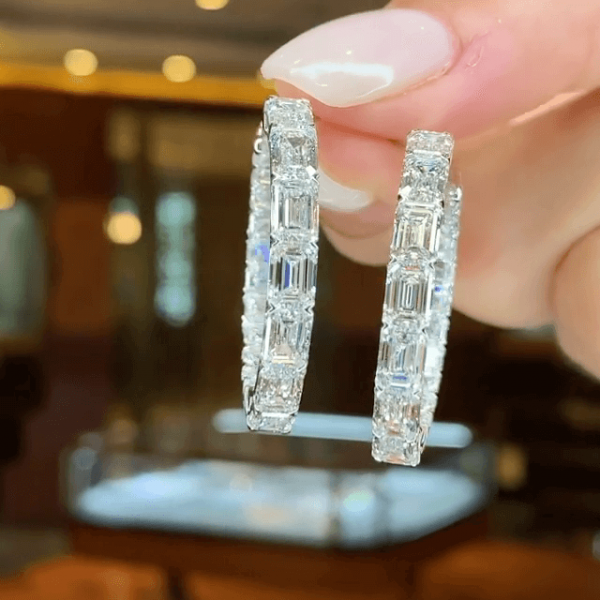 Emerald Cut White Sapphire Spectacular Hoop Earrings