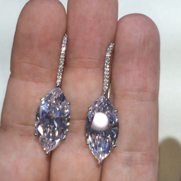  Handmade 1.5CT Marquise Cut White Sapphire Dangle Earrings