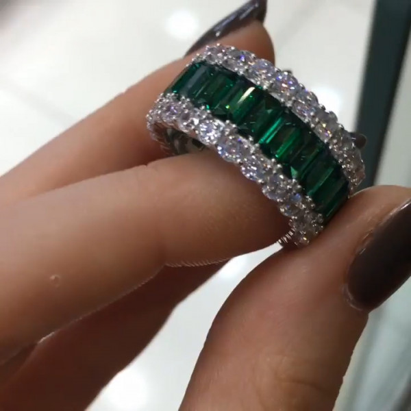 Handmade Green Sapphire Baguette Cut Eternity Band Ring