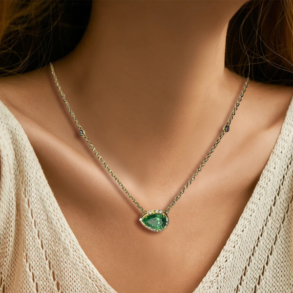 2.6ct Pear Cut Green & Pink Tourmaline Necklace