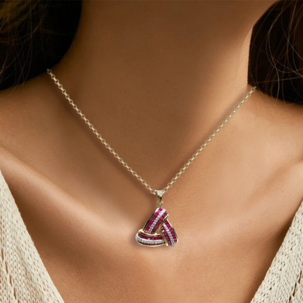 2.35ctw Asscher Cut White Sapphire & Ruby Weave Pendant Necklace