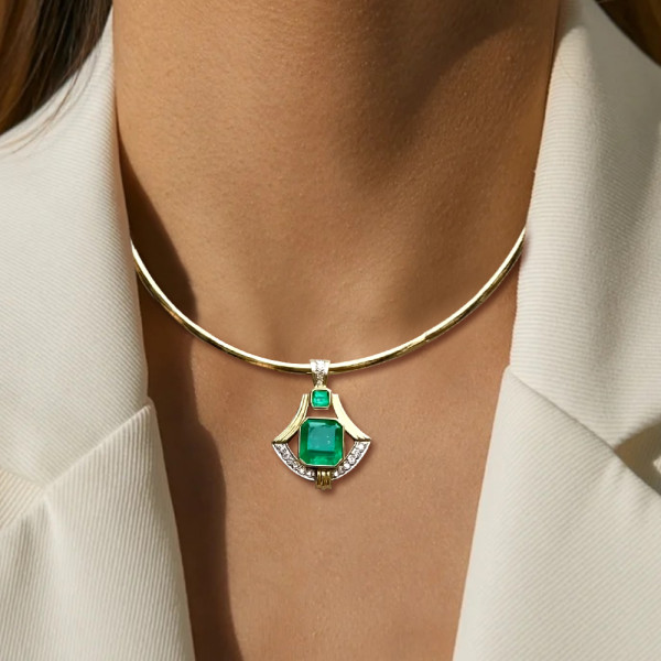 12ctw Radiant Cut Emerald Sapphire Torque Necklace