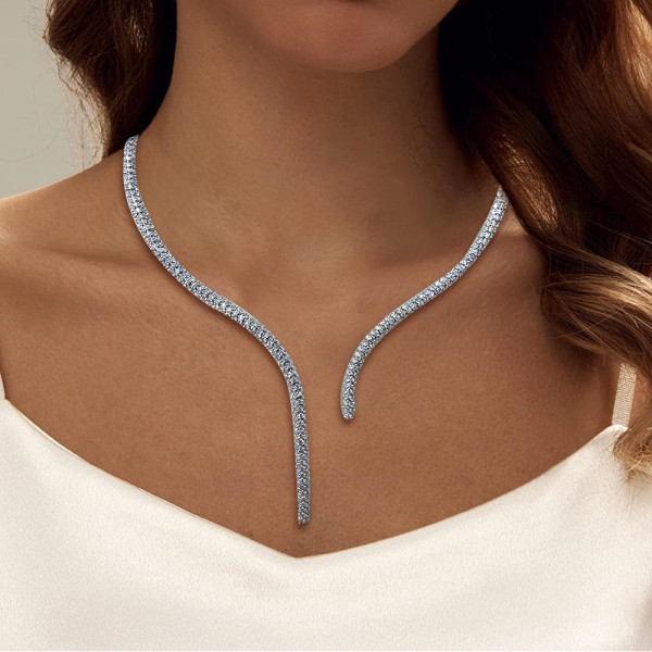 9.68ct Round Cut White Sapphire Three Row Split Drop Necklace