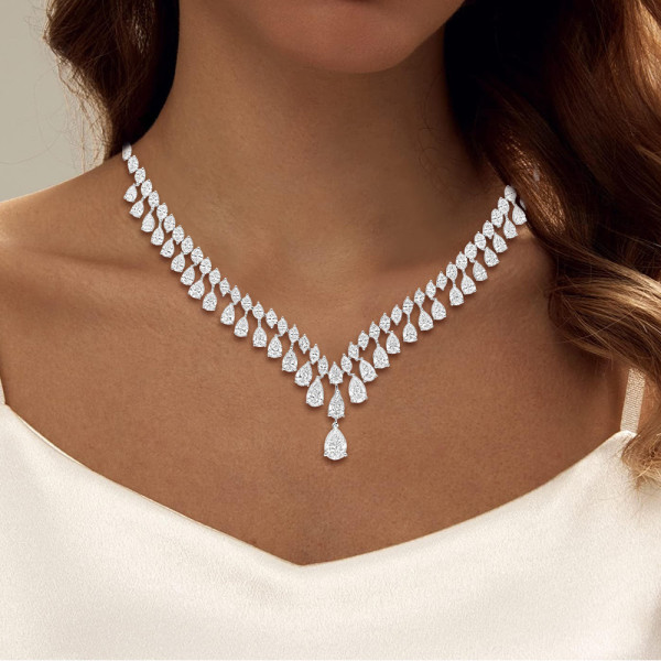 22.79ct Pear Cut White Sapphire Statement Necklace