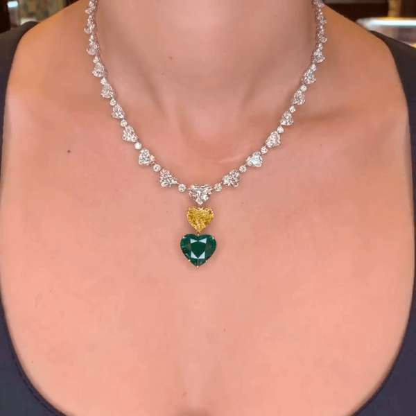 Heart Shape Emerald Yellow Sapphire Classic Necklace