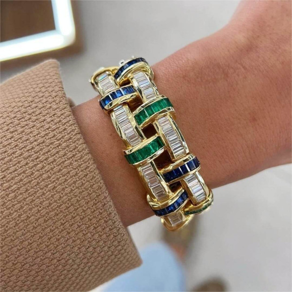 Art Deco 26.3ctw Emerald Cut Multicolor Gemstone Bracelet