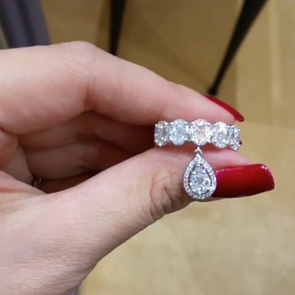 Half Eternity Oval Cut Wedding Band with Pear Pendant