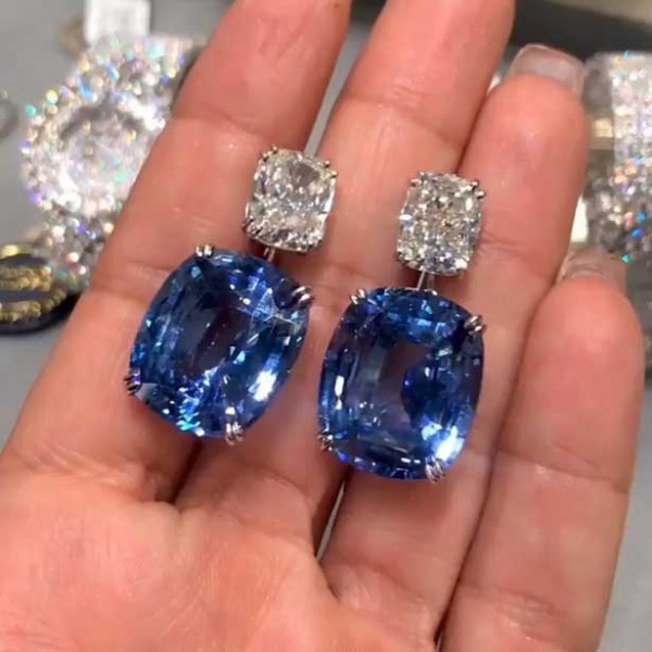 Handmade Stunning Lab-Crated Sapphire Earrings