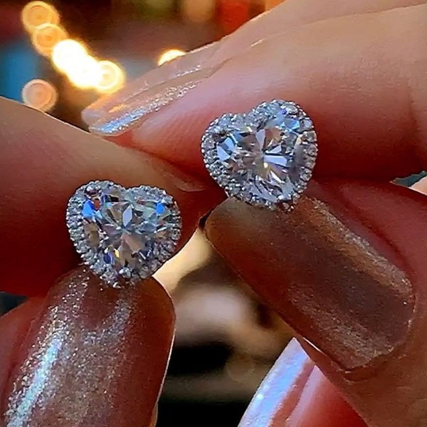 Handmade 2 Ct Heart Diamond Stud Earrings