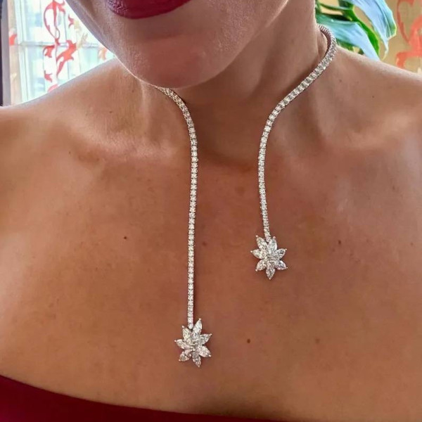 18.93ctw Marquise And Brilliant Cut White Sapphire Necklace