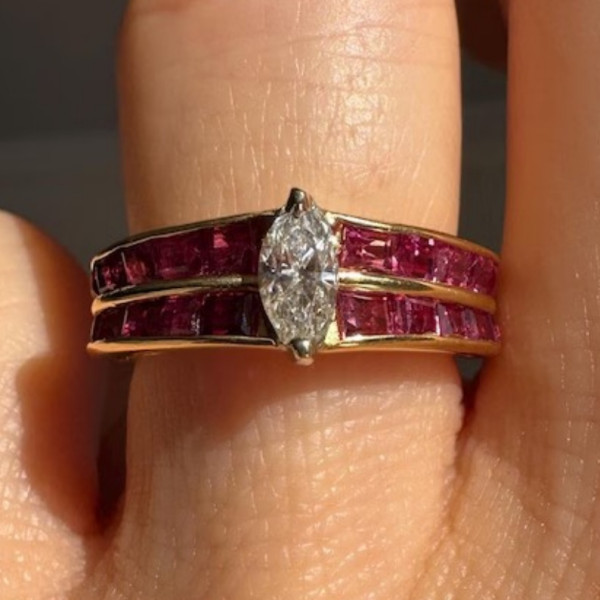2.5ctw Square Cut Ruby And White Sapphire Channel Set Rubies Double Row Ring