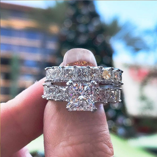 Handmade 2 Ct Princess Cut With Princess Cut U-Prong Ring Set