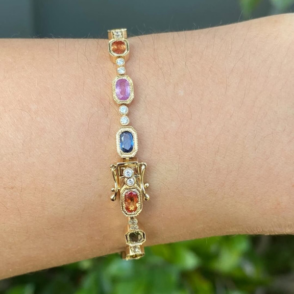 10ctw Oval Cut Rainbow Sapphire Bracelet